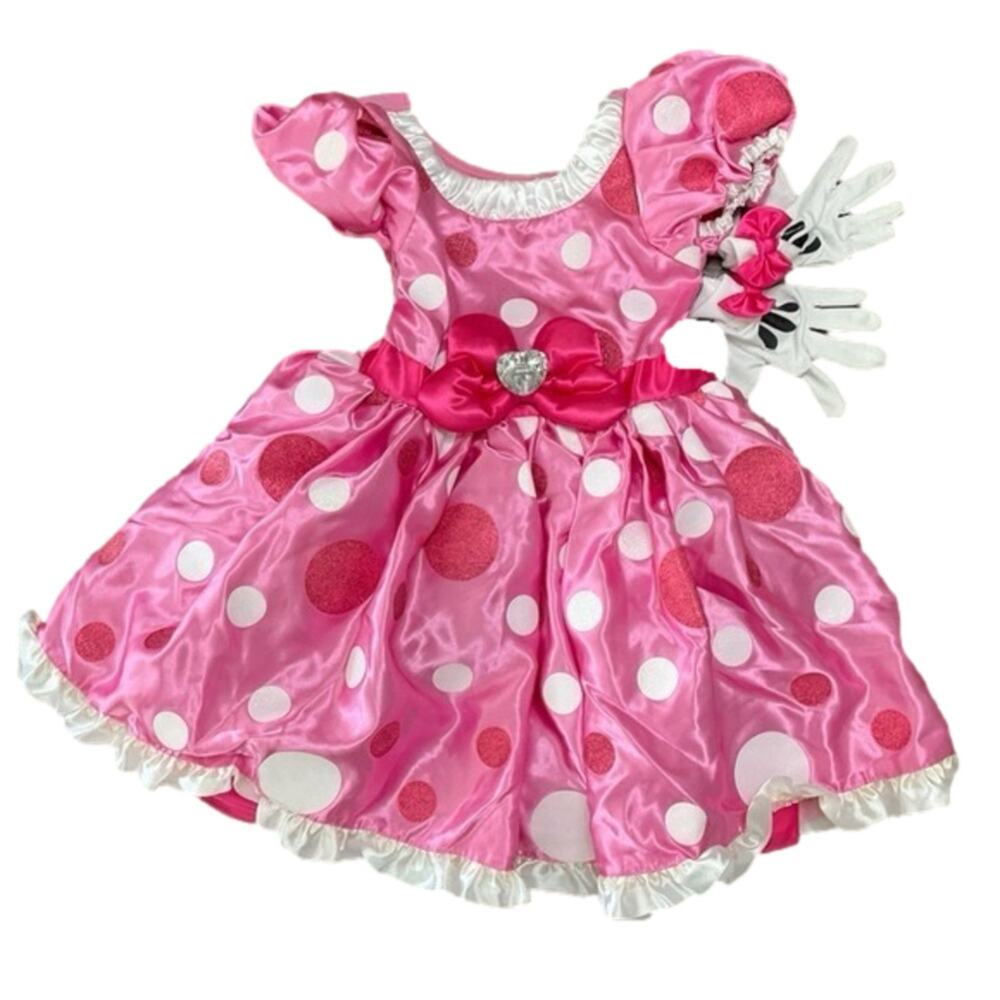 Disney Girl's Dress Minnie Mouse Pink Gloves Heart Bow Shimmer Polka Dots NWT